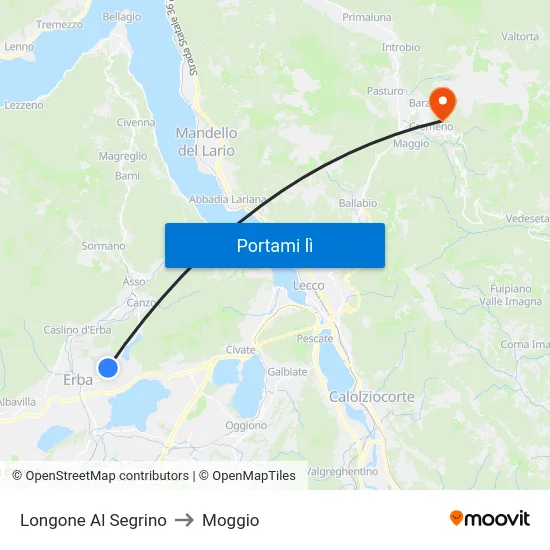 Longone Al Segrino to Moggio map