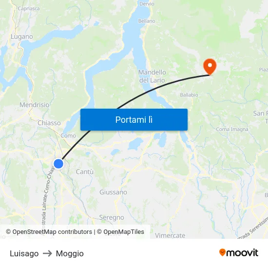 Luisago to Moggio map