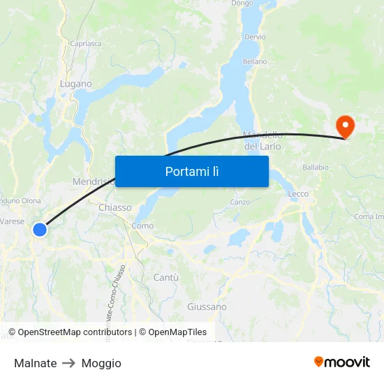 Malnate to Moggio map