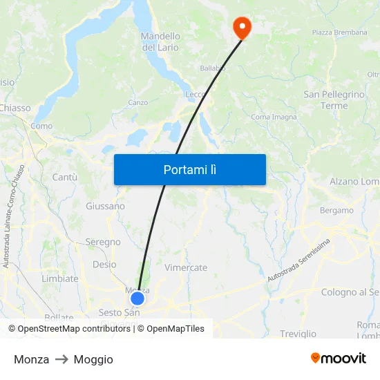 Monza to Moggio map