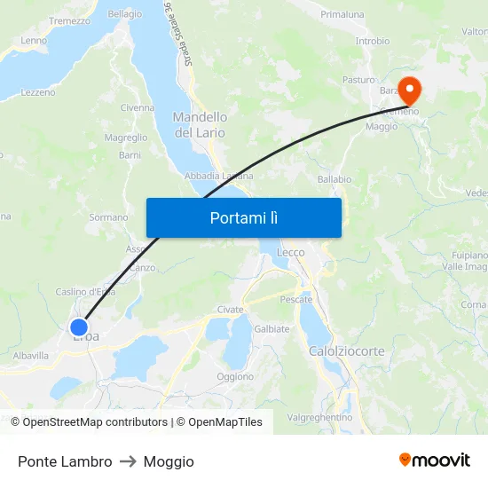 Ponte Lambro to Moggio map