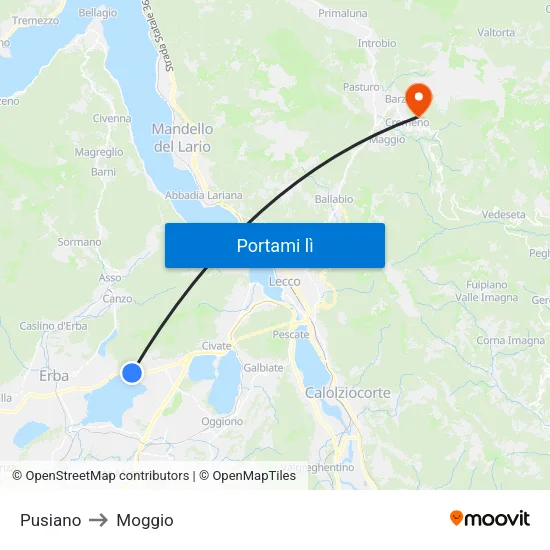 Pusiano to Moggio map
