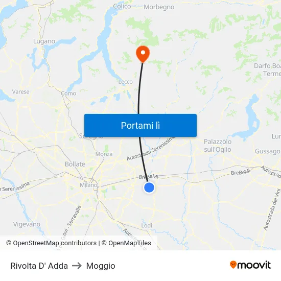 Rivolta D' Adda to Moggio map