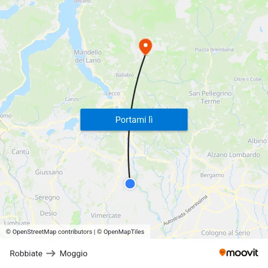 Robbiate to Moggio map