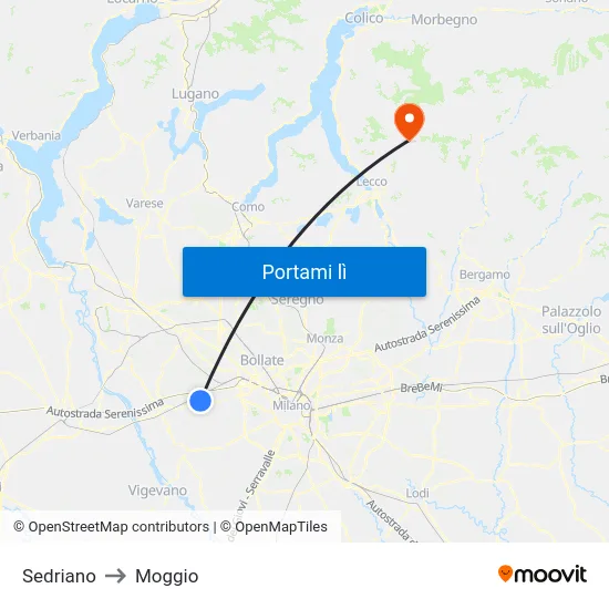 Sedriano to Moggio map