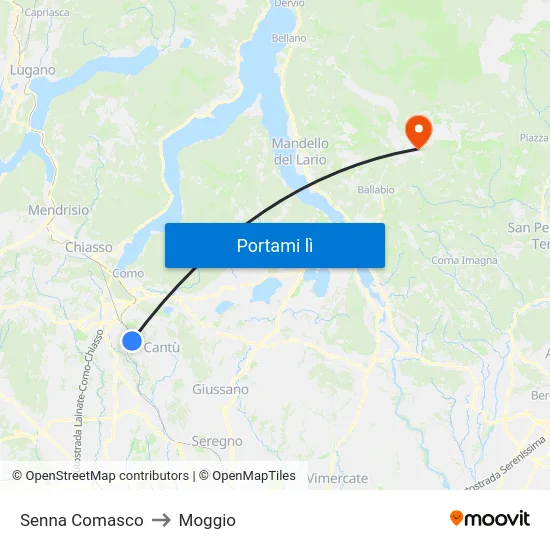 Senna Comasco to Moggio map