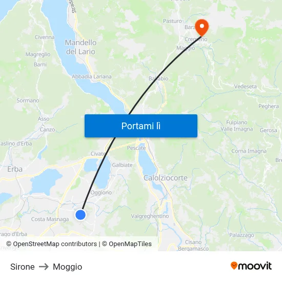 Sirone to Moggio map