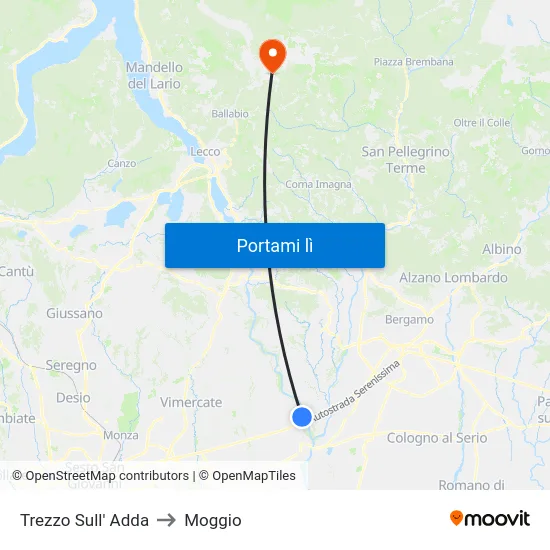 Trezzo Sull' Adda to Moggio map