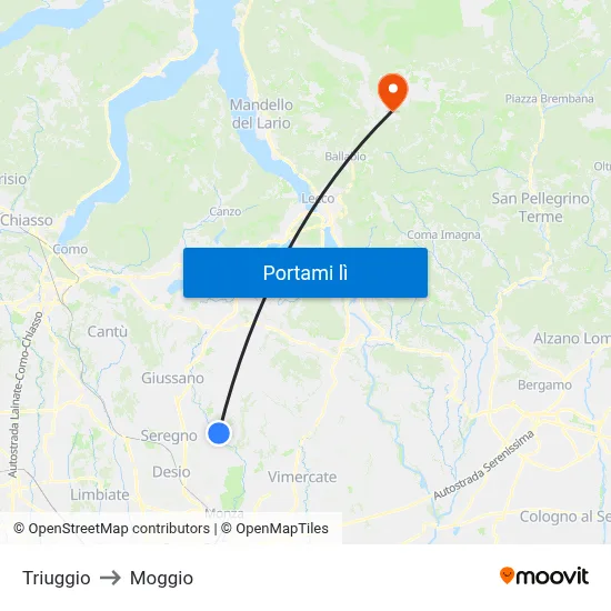 Triuggio to Moggio map