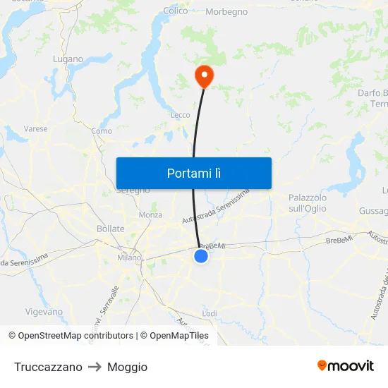 Truccazzano to Moggio map