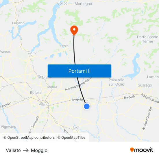 Vailate to Moggio map