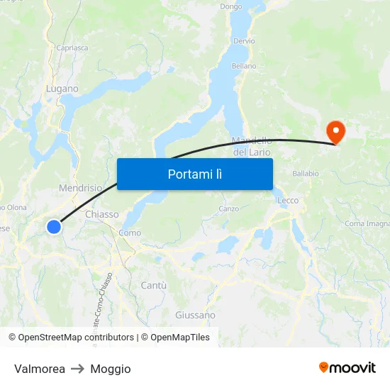 Valmorea to Moggio map
