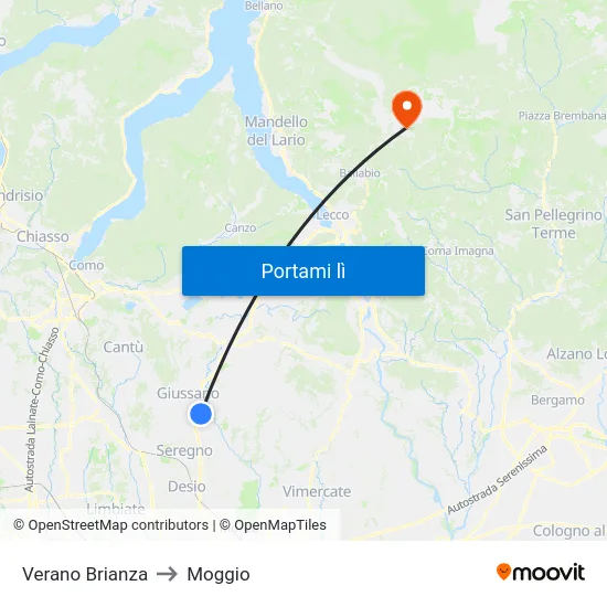 Verano Brianza to Moggio map