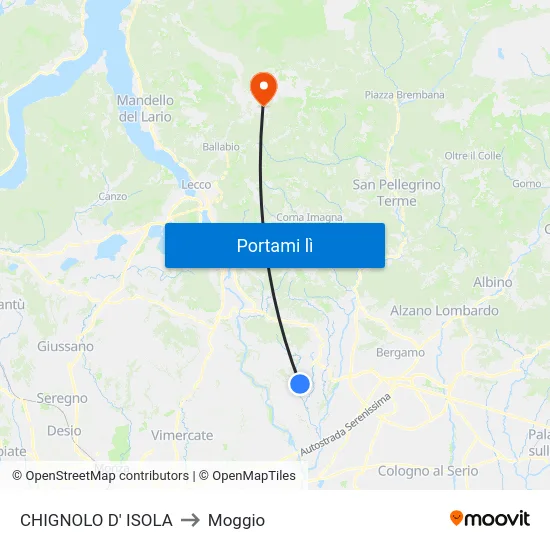 CHIGNOLO D' ISOLA to Moggio map