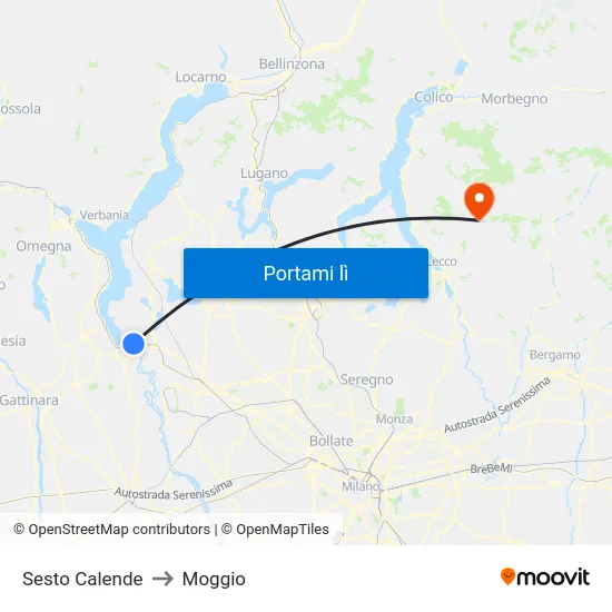 Sesto Calende to Moggio map
