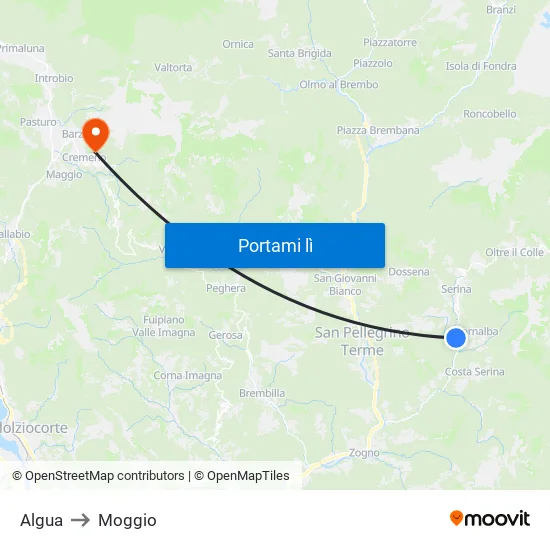Algua to Moggio map