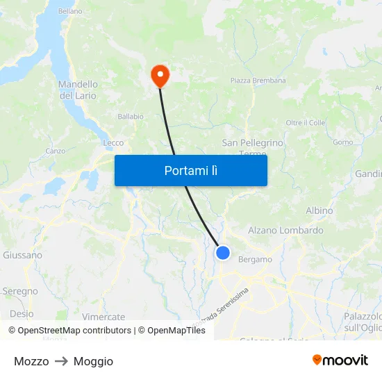 Mozzo to Moggio map