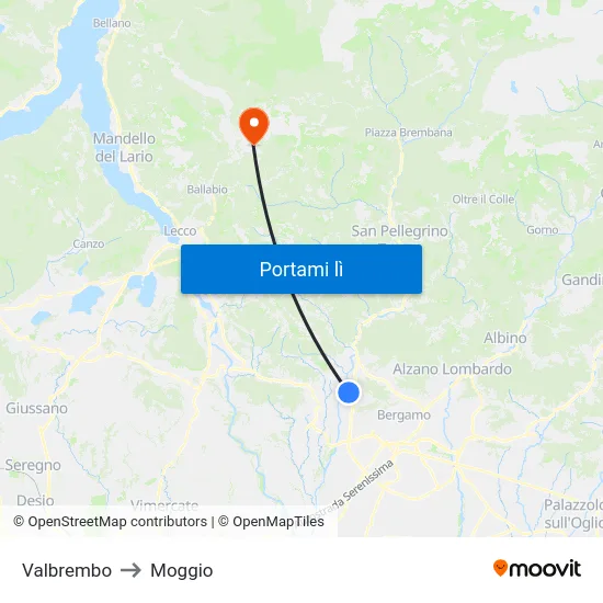 Valbrembo to Moggio map