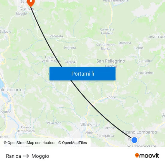 Ranica to Moggio map