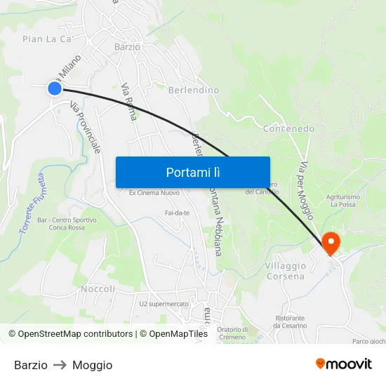 Barzio to Moggio map