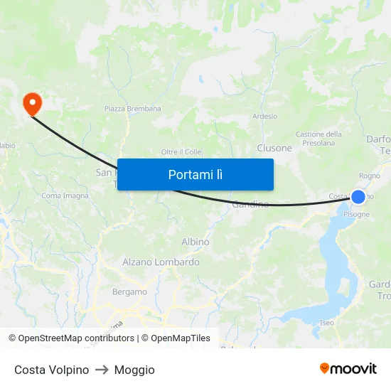 Costa Volpino to Moggio map