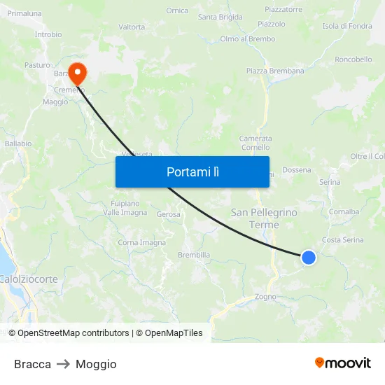 Bracca to Moggio map