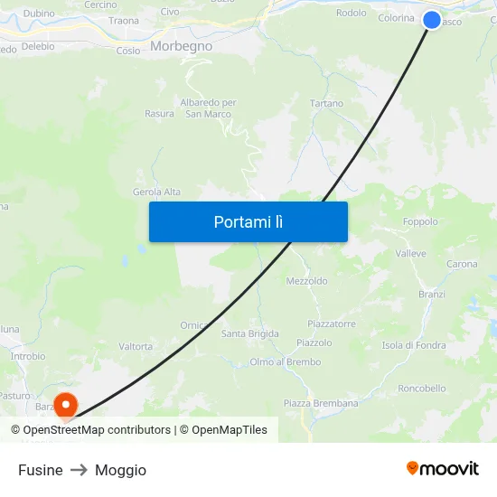 Fusine to Moggio map