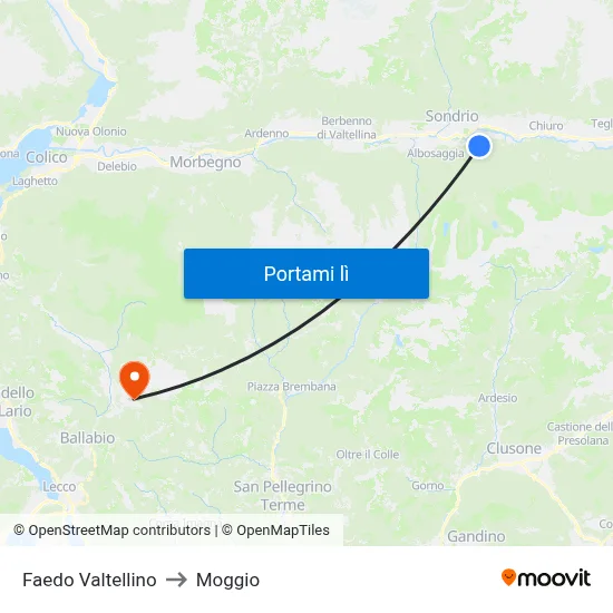Faedo Valtellino to Moggio map