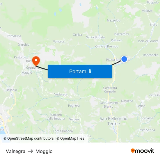 Valnegra to Moggio map
