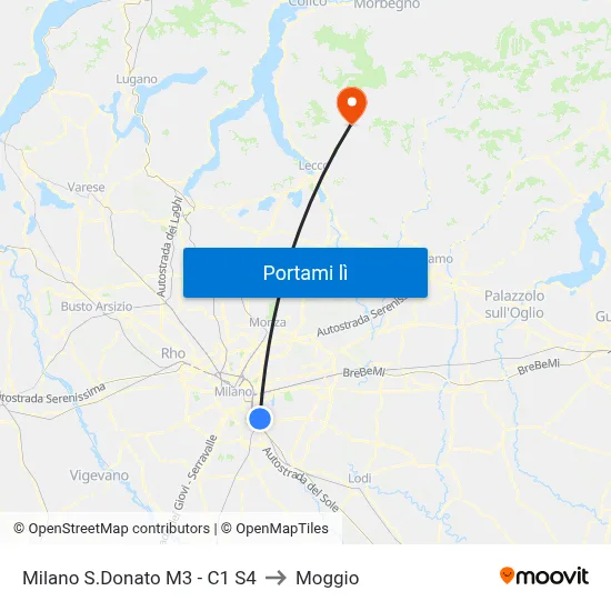 Milano S.Donato M3 - C1 S4 to Moggio map