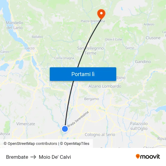 Brembate to Moio De' Calvi map