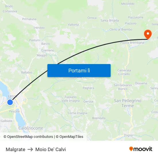 Malgrate to Moio De' Calvi map