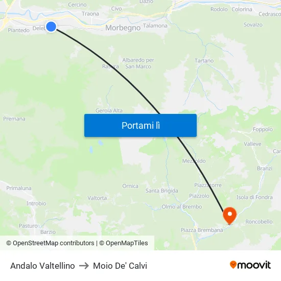 Andalo Valtellino to Moio De' Calvi map