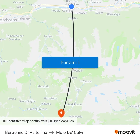 Berbenno Di Valtellina to Moio De' Calvi map