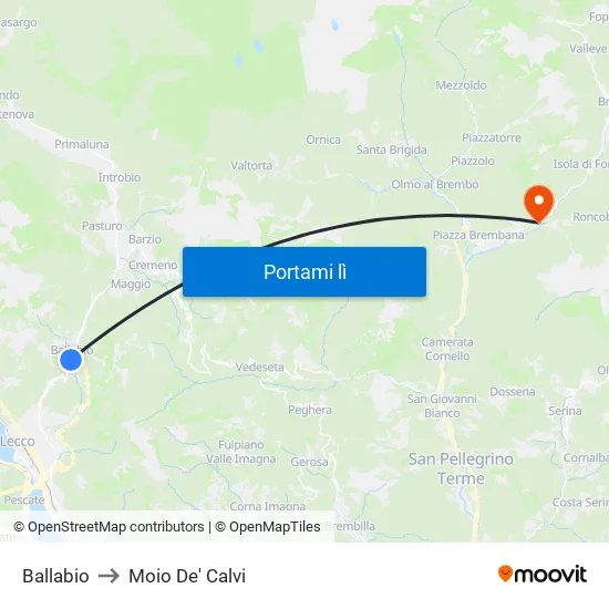 Ballabio to Moio De' Calvi map