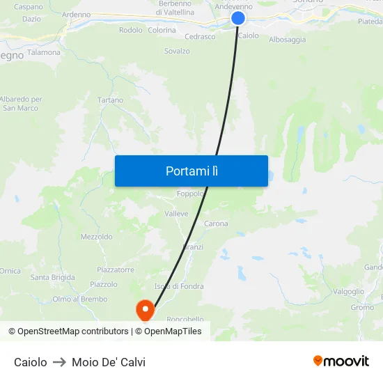Caiolo to Moio De' Calvi map