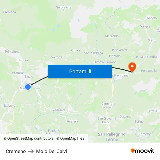 Cremeno to Moio De' Calvi map