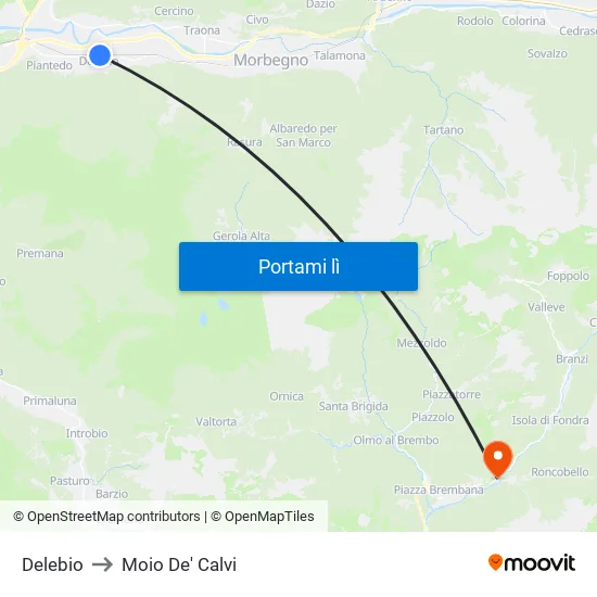 Delebio to Moio De' Calvi map