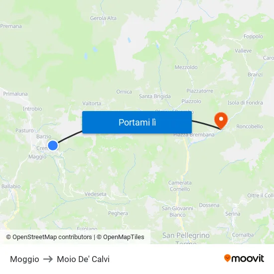 Moggio to Moio De' Calvi map