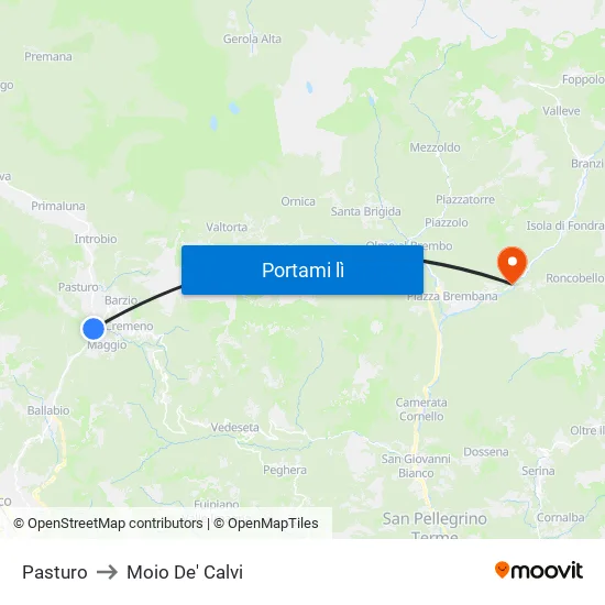 Pasturo to Moio De' Calvi map