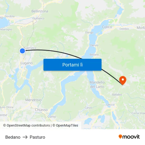 Bedano to Pasturo map