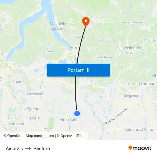 Aicurzio to Pasturo map