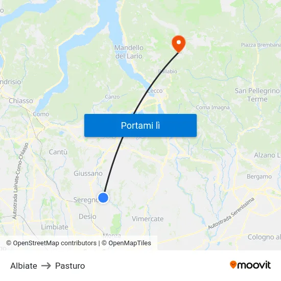 Albiate to Pasturo map