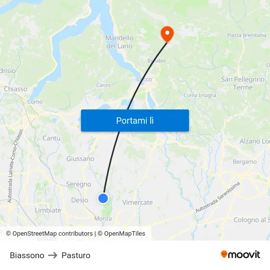 Biassono to Pasturo map