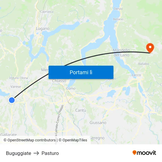 Buguggiate to Pasturo map