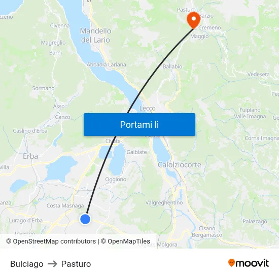 Bulciago to Pasturo map