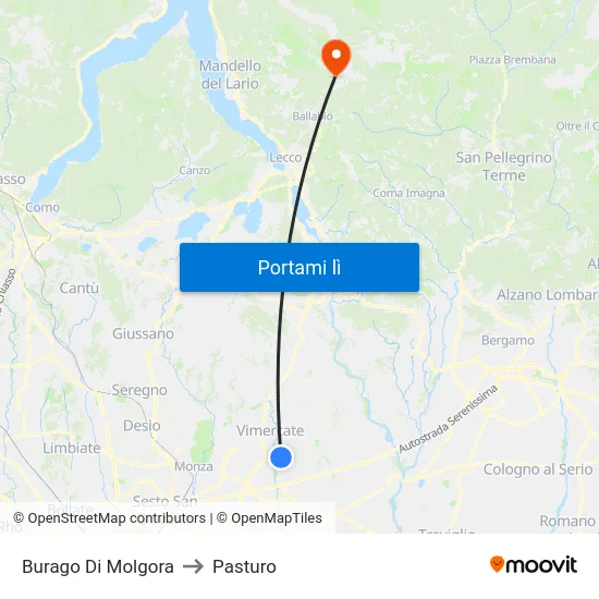 Burago Di Molgora to Pasturo map