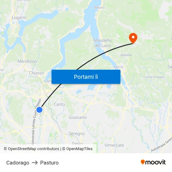 Cadorago to Pasturo map