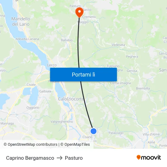 Caprino Bergamasco to Pasturo map