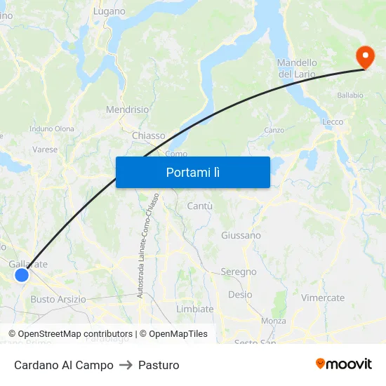 Cardano Al Campo to Pasturo map